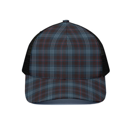 Dark Blue Tartan Pattern Print Black Mesh Trucker Cap