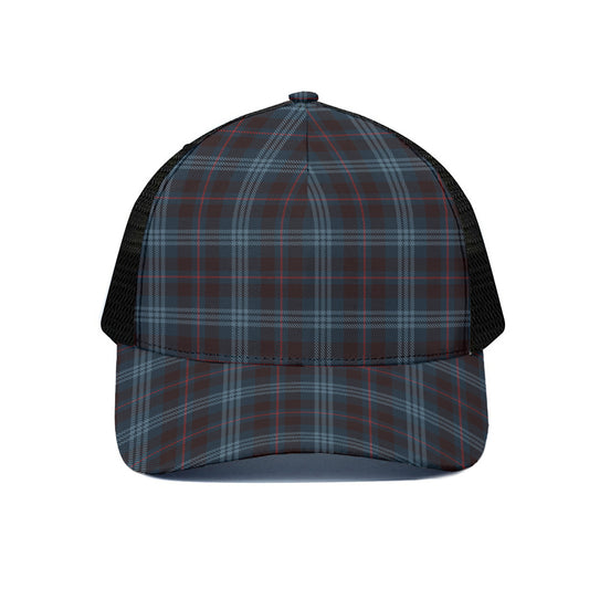 Dark Blue Tartan Pattern Print Black Mesh Trucker Cap