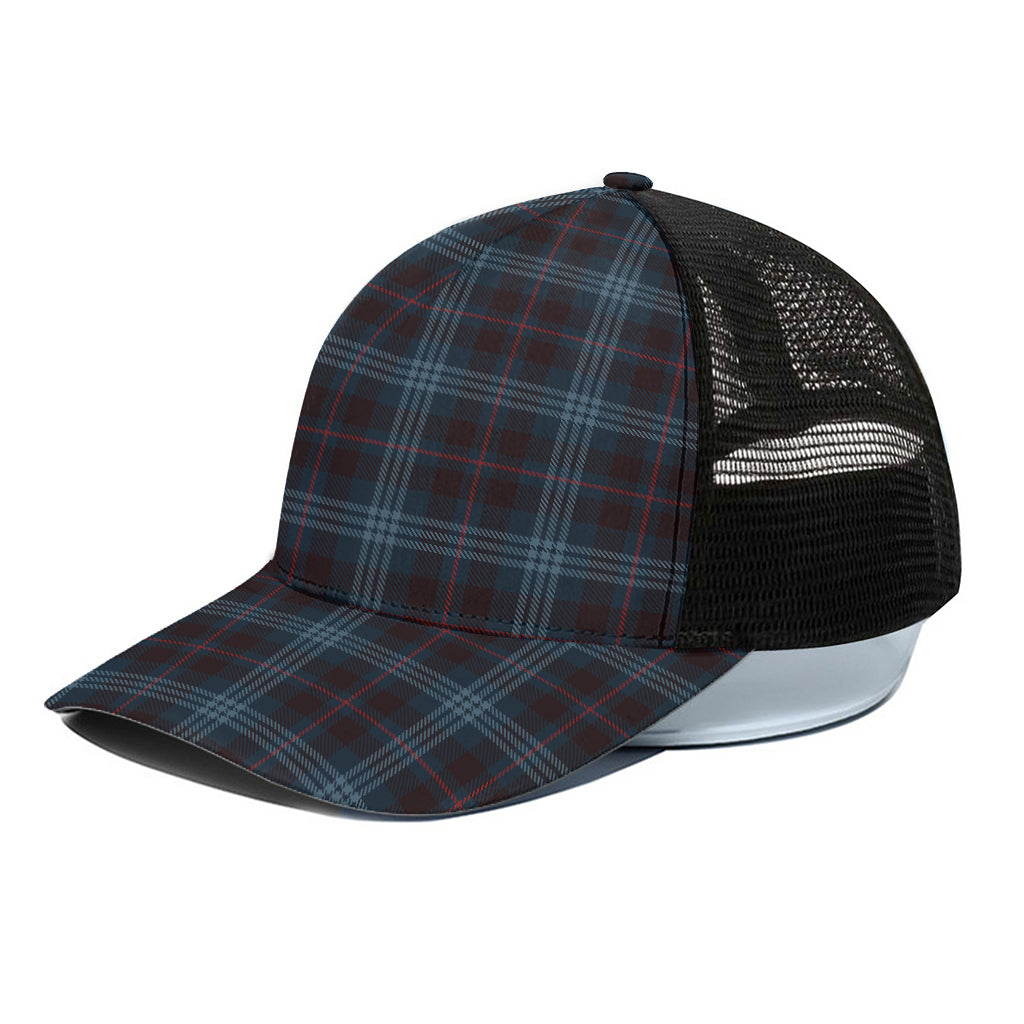 Dark Blue Tartan Pattern Print Black Mesh Trucker Cap