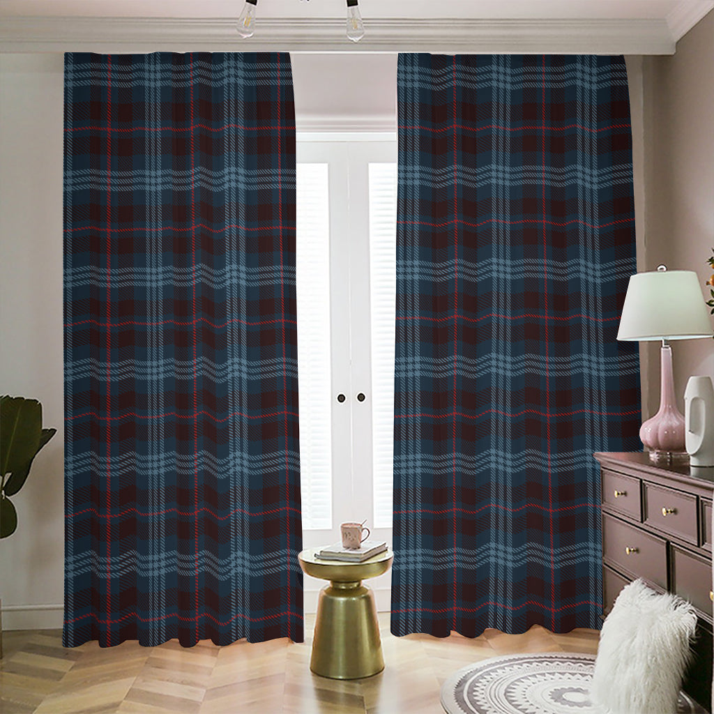 Dark Blue Tartan Pattern Print Blackout Pencil Pleat Curtains