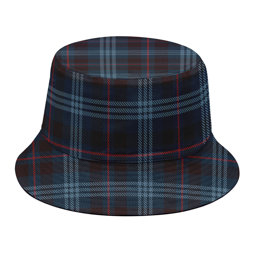 Dark Blue Tartan Pattern Print Bucket Hat