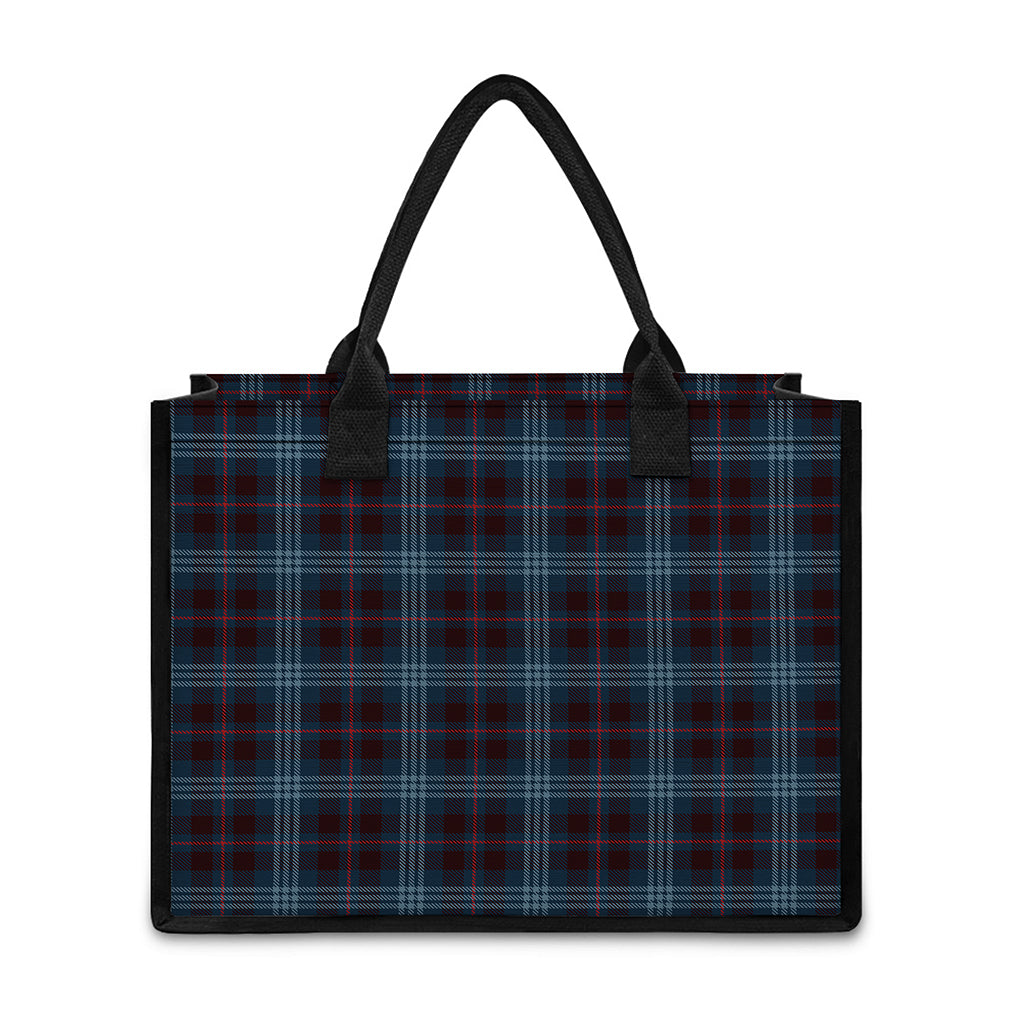 Dark Blue Tartan Pattern Print Canvas Tote Bag