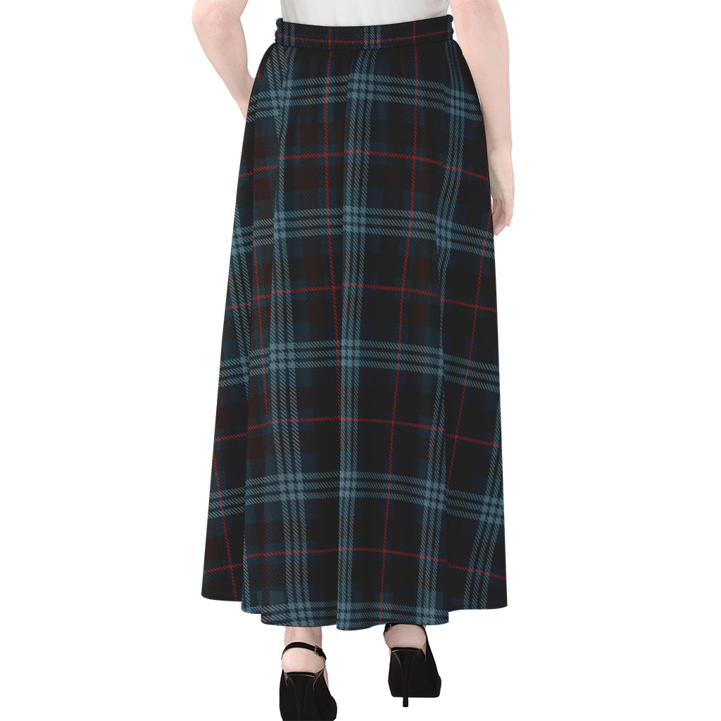Dark Blue Tartan Pattern Print Chiffon Maxi Skirt
