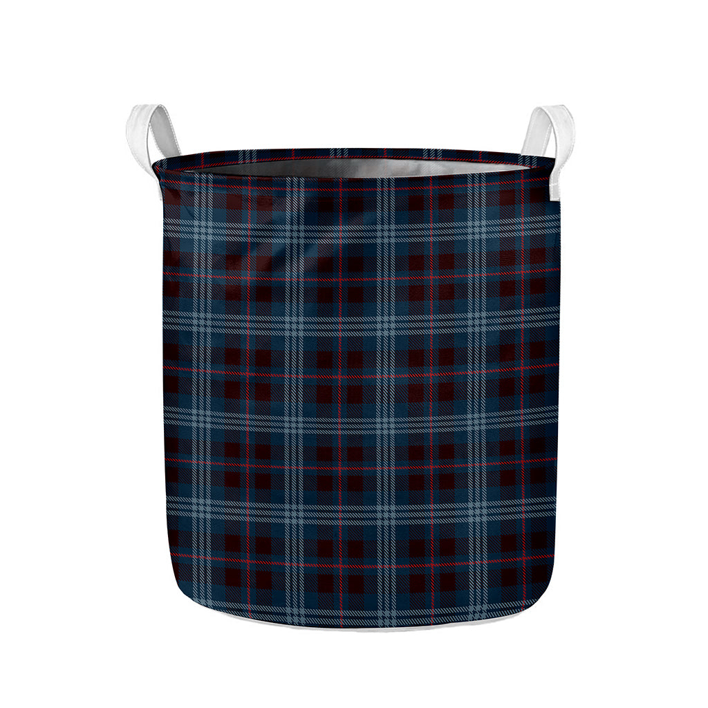 Dark Blue Tartan Pattern Print Collapsible Laundry Basket