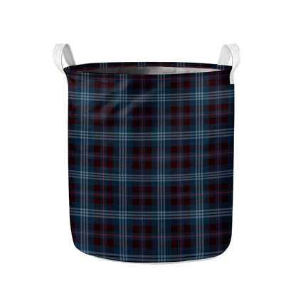 Dark Blue Tartan Pattern Print Collapsible Laundry Basket