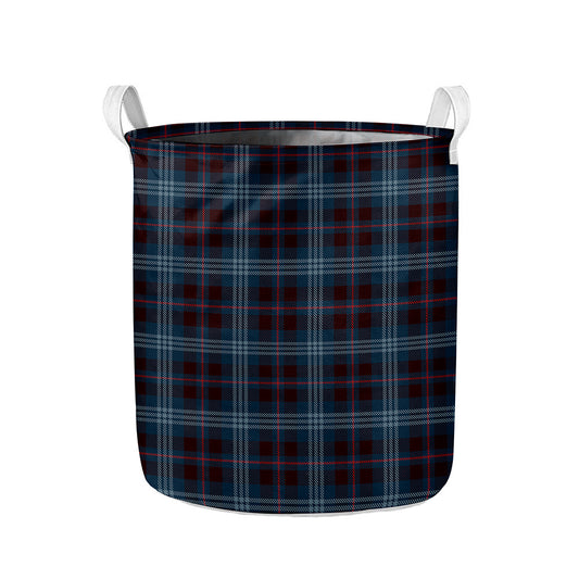 Dark Blue Tartan Pattern Print Collapsible Laundry Basket