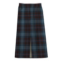 Dark Blue Tartan Pattern Print Cotton Front Slit Maxi Skirt