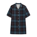 Dark Blue Tartan Pattern Print Cotton Hawaiian Shirt