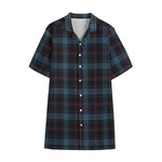 Dark Blue Tartan Pattern Print Cotton Hawaiian Shirt