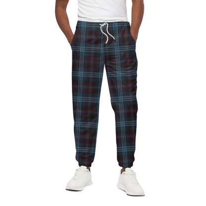 Dark Blue Tartan Pattern Print Cotton Pants