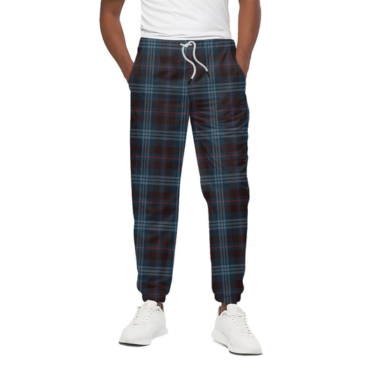 Dark Blue Tartan Pattern Print Cotton Pants