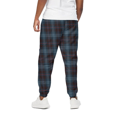 Dark Blue Tartan Pattern Print Cotton Pants