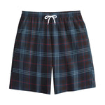 Dark Blue Tartan Pattern Print Cotton Shorts