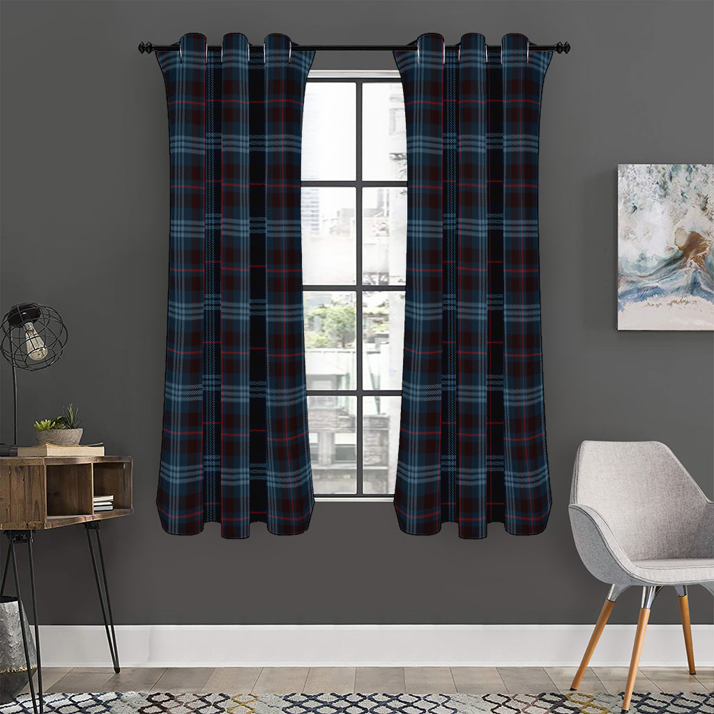 Dark Blue Tartan Pattern Print Curtain