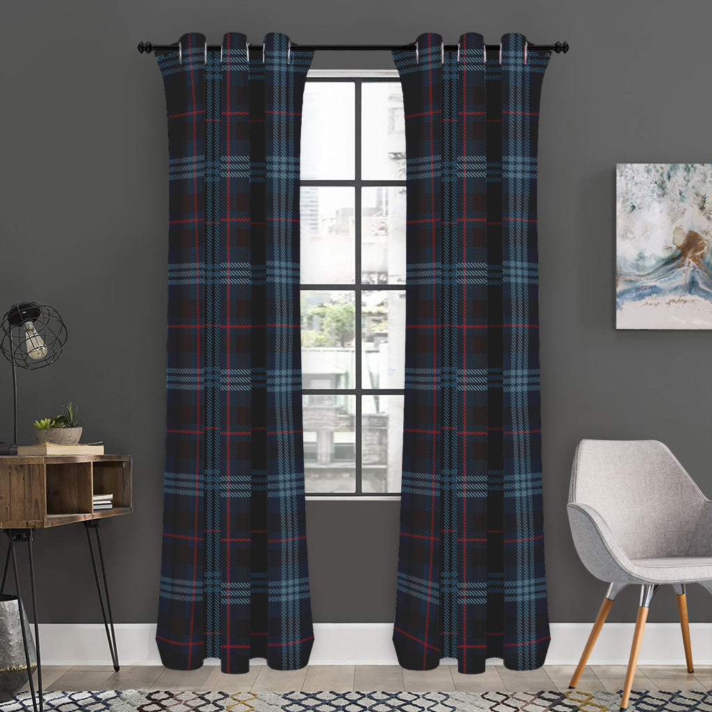 Dark Blue Tartan Pattern Print Curtain