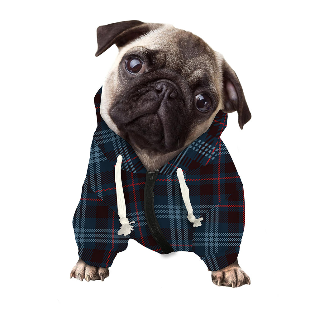 Dark Blue Tartan Pattern Print Dog Zip Up Hoodie