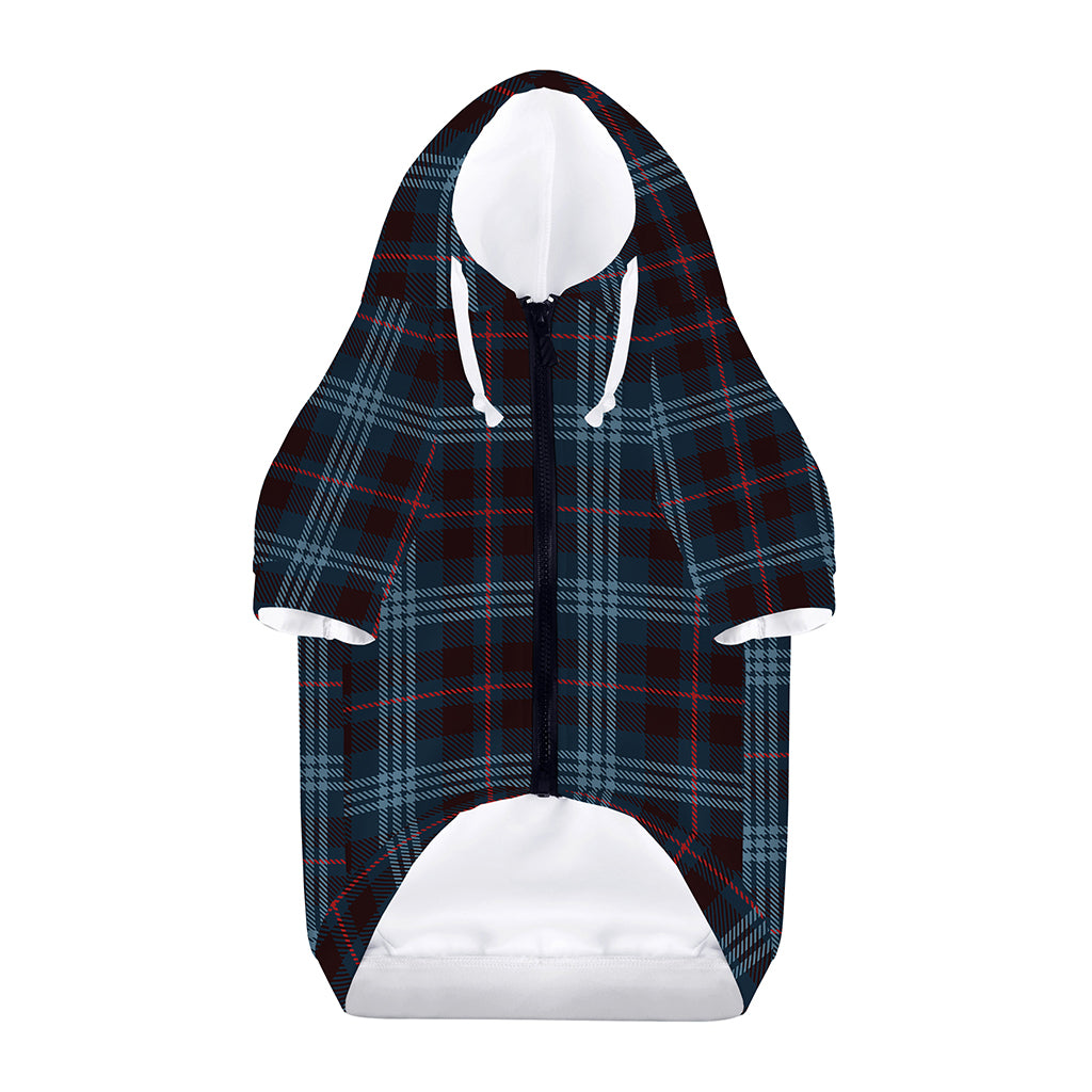 Dark Blue Tartan Pattern Print Dog Zip Up Hoodie