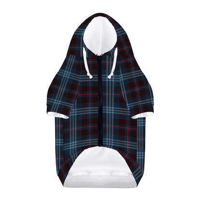 Dark Blue Tartan Pattern Print Dog Zip Up Hoodie