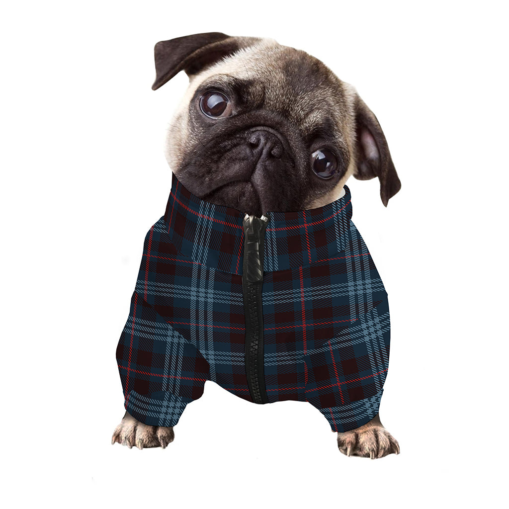 Dark Blue Tartan Pattern Print Dog Zip Up Jacket