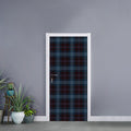Dark Blue Tartan Pattern Print Door Sticker