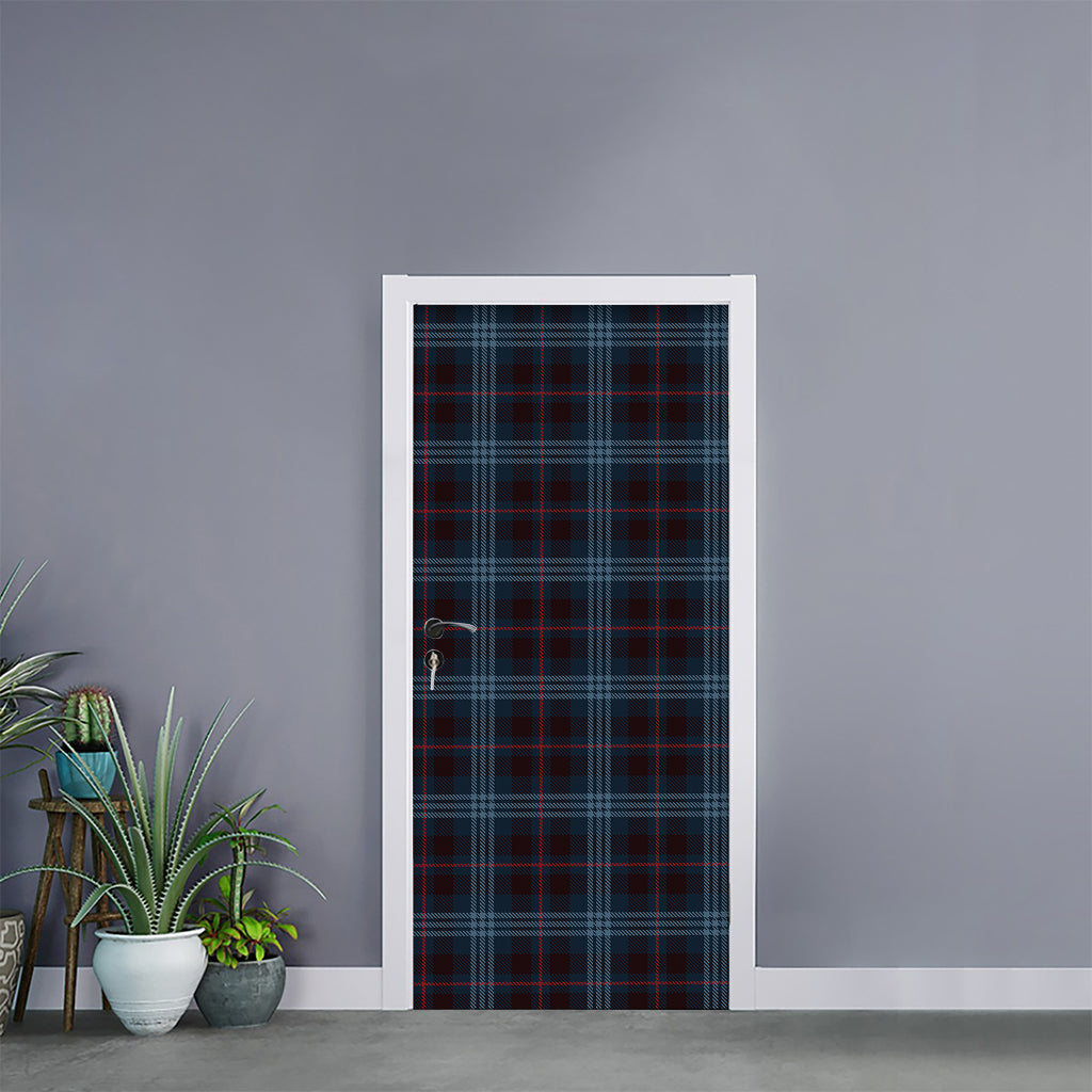 Dark Blue Tartan Pattern Print Door Sticker