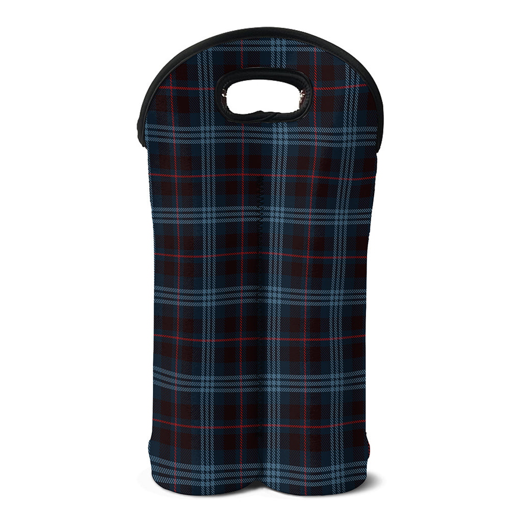 Dark Blue Tartan Pattern Print Double Neoprene Wine Tote