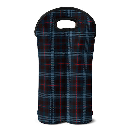 Dark Blue Tartan Pattern Print Double Neoprene Wine Tote