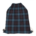 Dark Blue Tartan Pattern Print Drawstring Bag