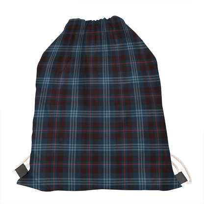 Dark Blue Tartan Pattern Print Drawstring Bag
