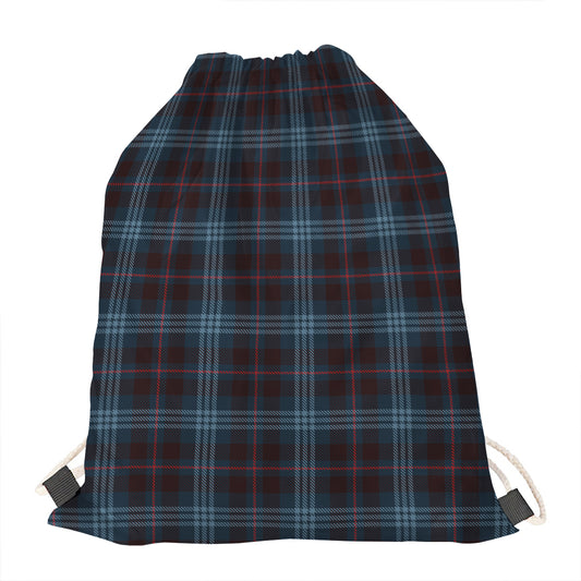 Dark Blue Tartan Pattern Print Drawstring Bag