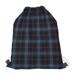 Dark Blue Tartan Pattern Print Drawstring Bag