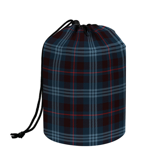 Dark Blue Tartan Pattern Print Drawstring Makeup Bag