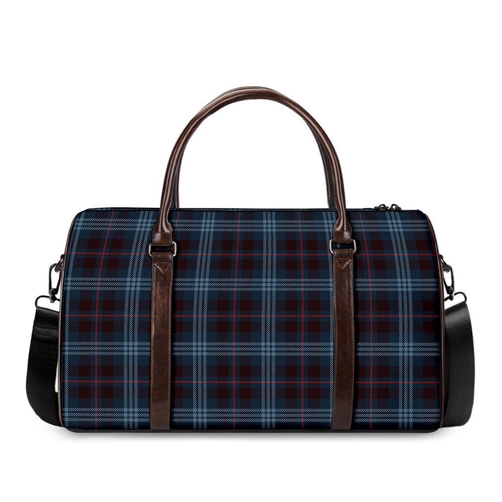 Dark Blue Tartan Pattern Print Duffle Bag