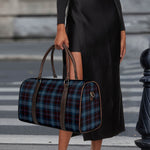 Dark Blue Tartan Pattern Print Duffle Bag