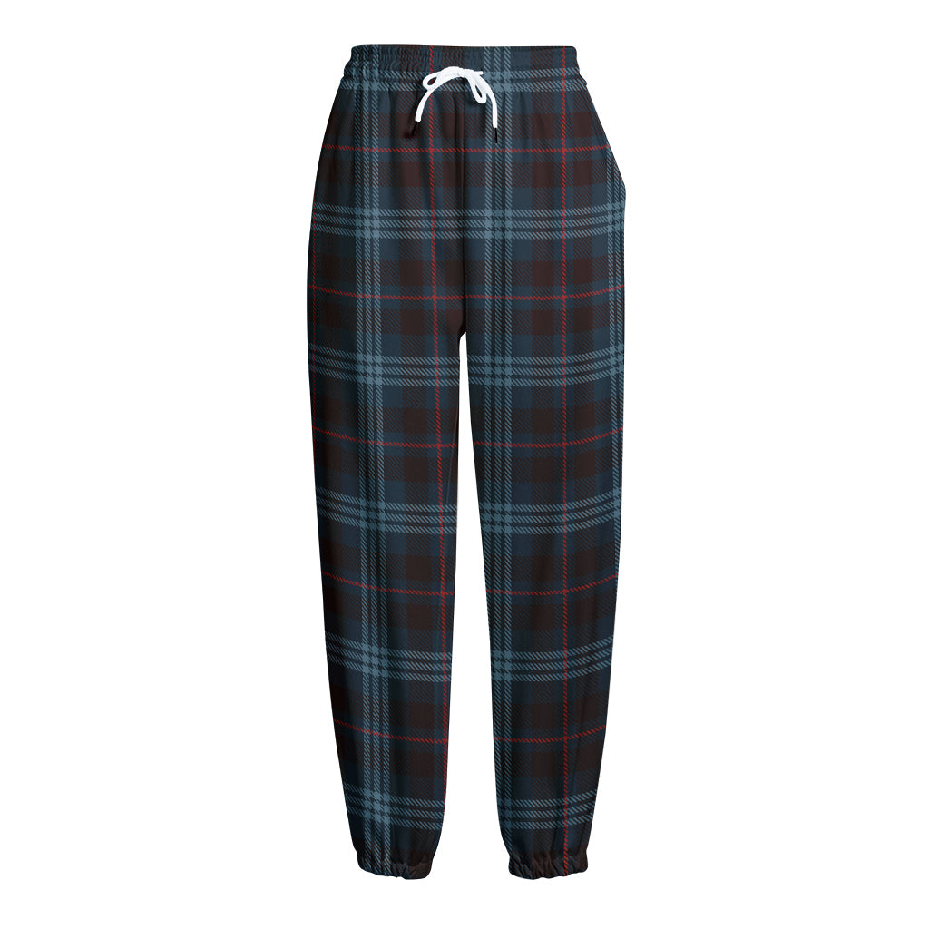 Dark Blue Tartan Pattern Print Fleece Lined Knit Pants