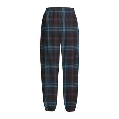 Dark Blue Tartan Pattern Print Fleece Lined Knit Pants