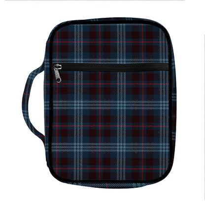 Dark Blue Tartan Pattern Print Front Pocket Bible Bag