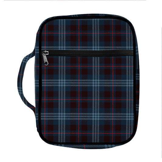 Dark Blue Tartan Pattern Print Front Pocket Bible Bag