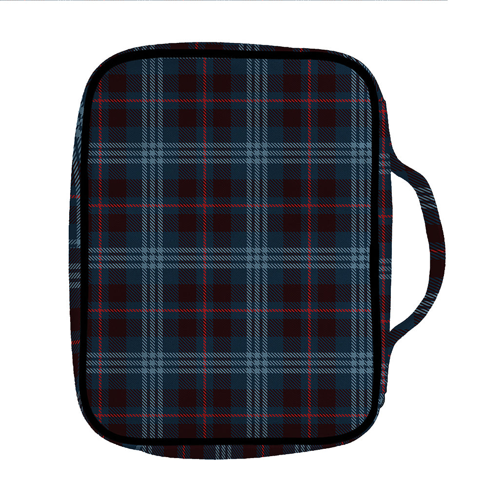 Dark Blue Tartan Pattern Print Front Pocket Bible Bag