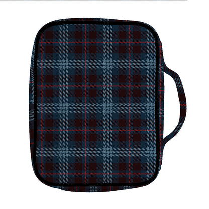 Dark Blue Tartan Pattern Print Front Pocket Bible Bag