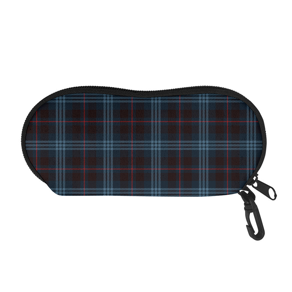 Dark Blue Tartan Pattern Print Glasses Case