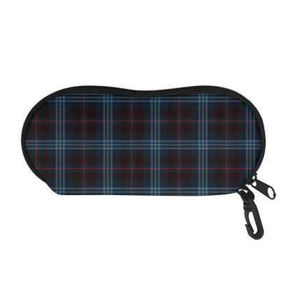 Dark Blue Tartan Pattern Print Glasses Case