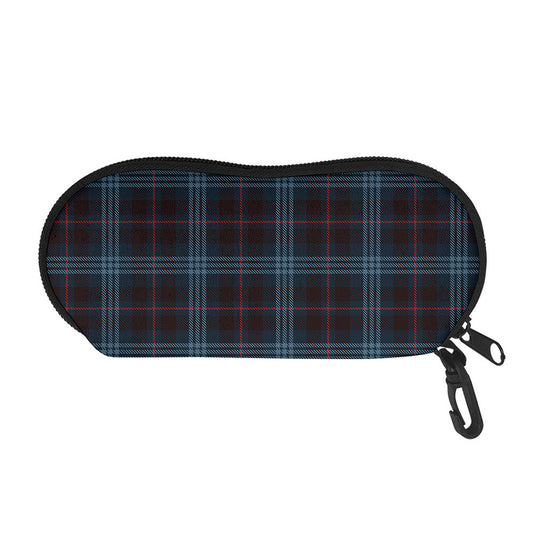 Dark Blue Tartan Pattern Print Glasses Case