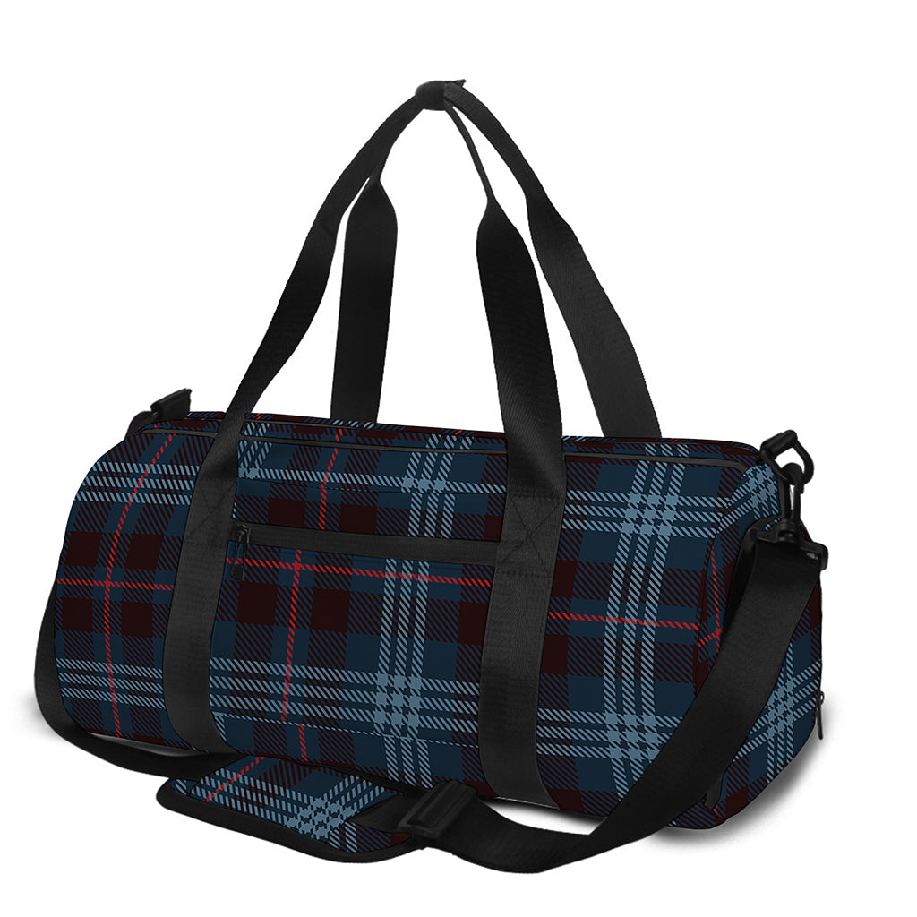Dark Blue Tartan Pattern Print Gym Bag