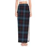 Dark Blue Tartan Pattern Print High Slit Maxi Skirt
