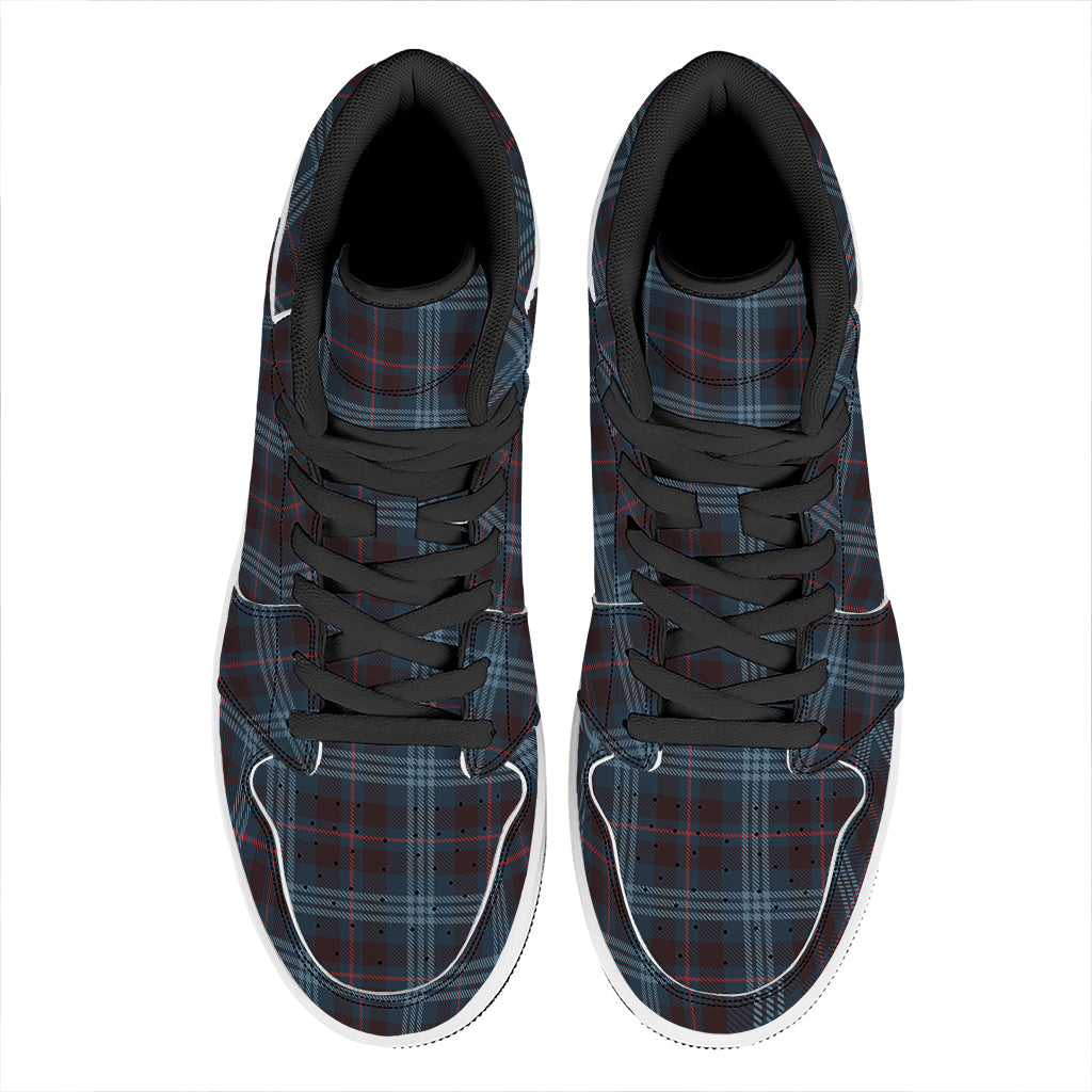 Dark Blue Tartan Pattern Print High Top Leather Sneakers