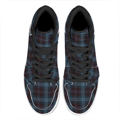 Dark Blue Tartan Pattern Print High Top Leather Sneakers