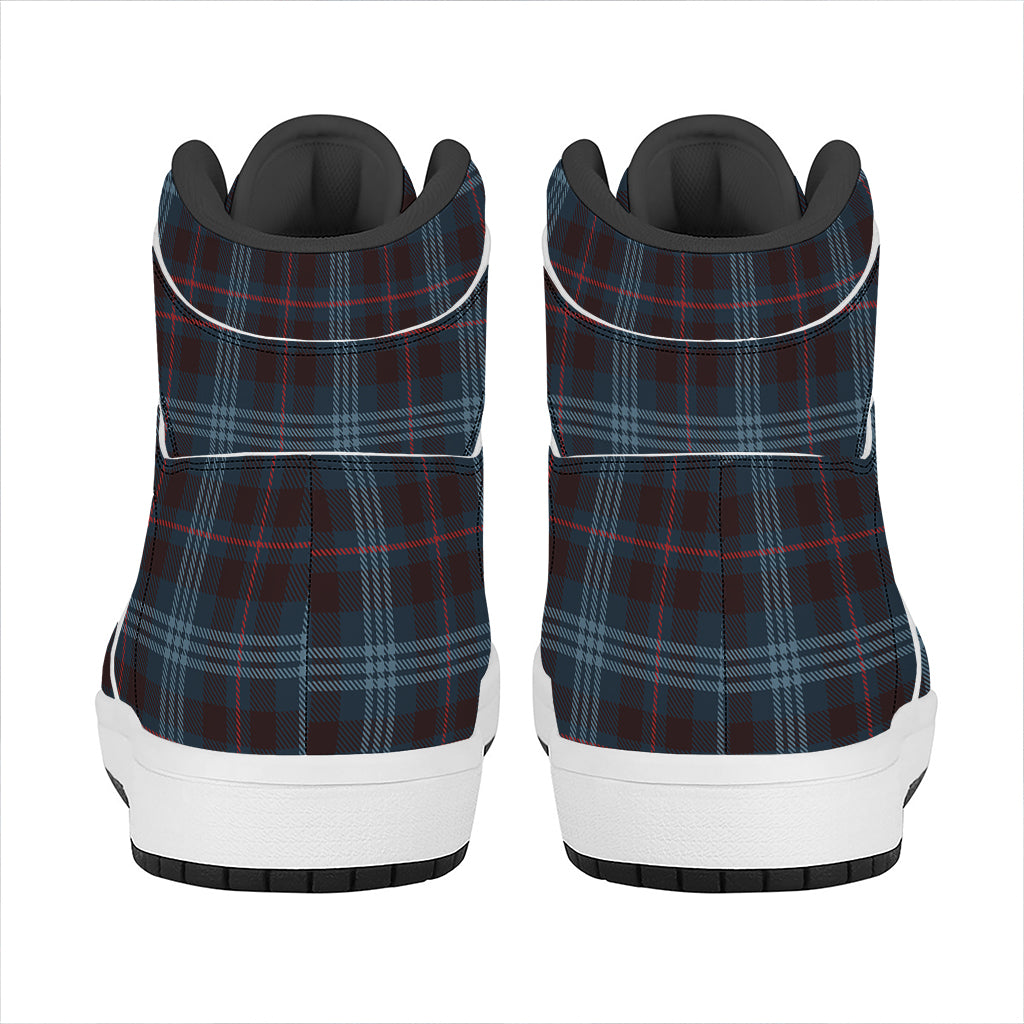 Dark Blue Tartan Pattern Print High Top Leather Sneakers