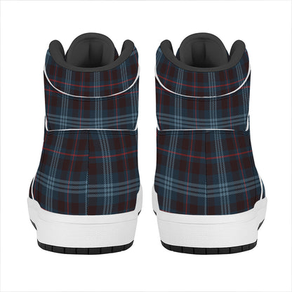 Dark Blue Tartan Pattern Print High Top Leather Sneakers