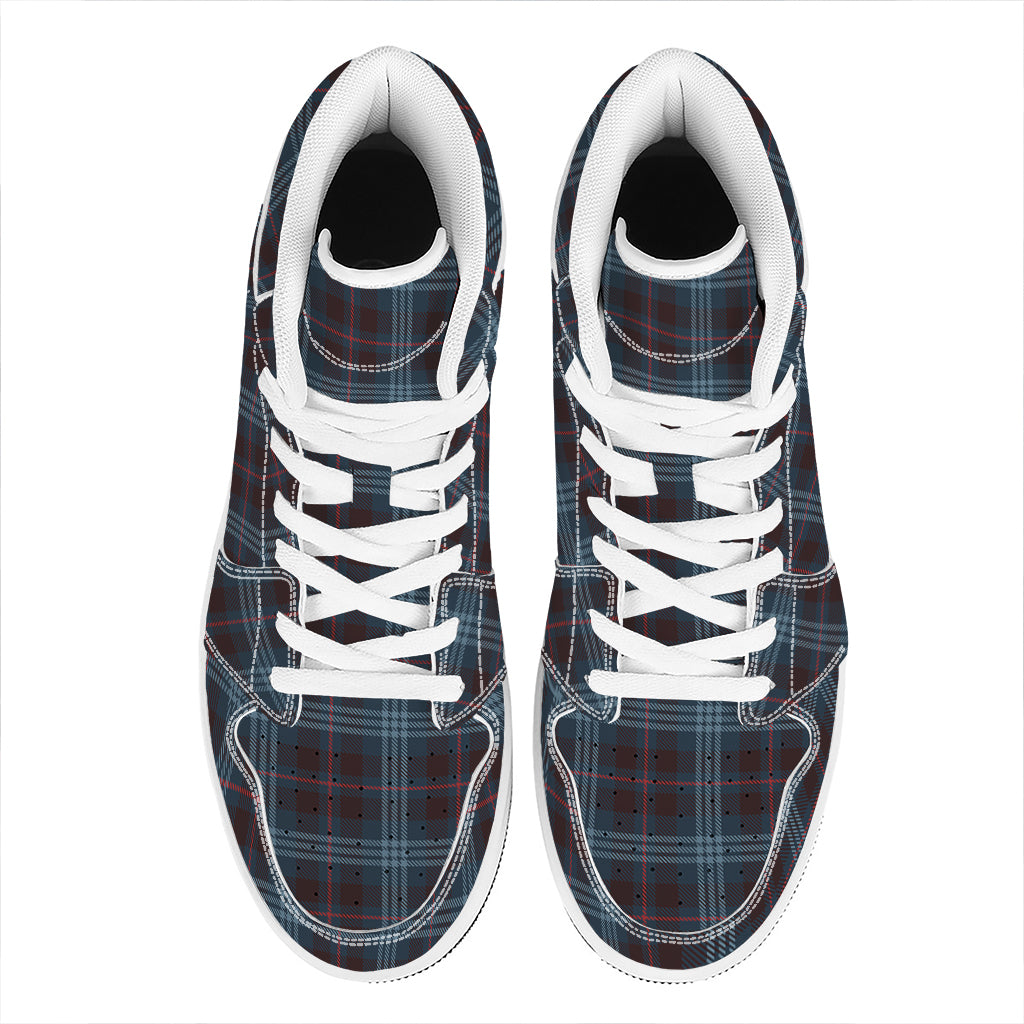 Dark Blue Tartan Pattern Print High Top Leather Sneakers
